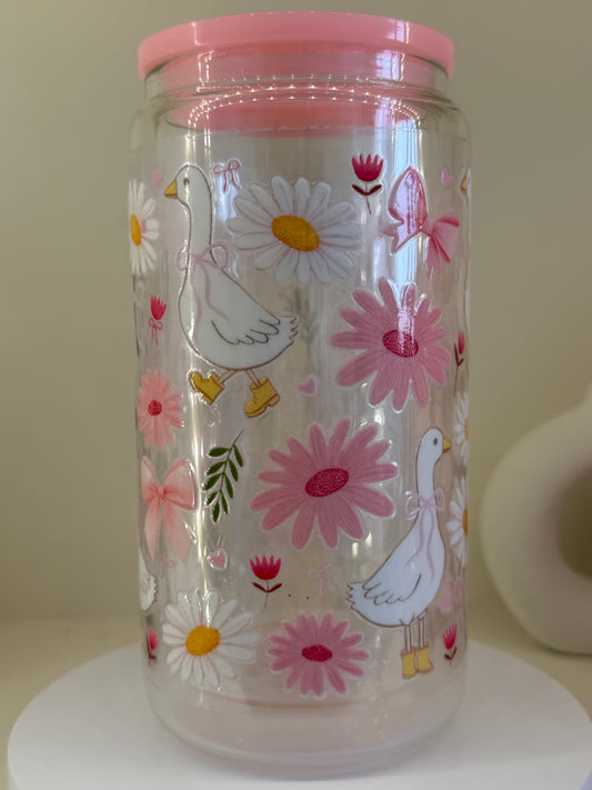 Baby Pink Flowers And Ducks - NEW